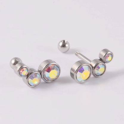 2PCS 361 Surgical Steel Crystal  Ear Tragus Cartilage Earrings 16G Three Zircon Lobe Helix Daith Earring Piercing Body Jewelry.