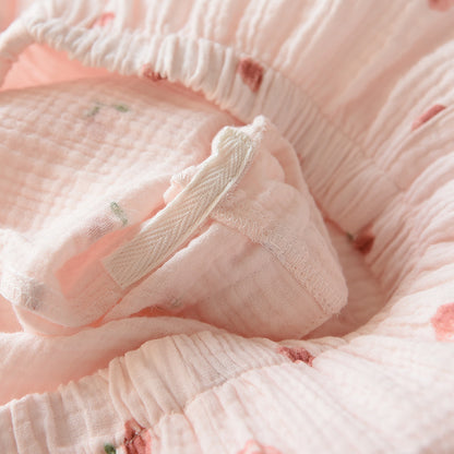 2025 sommer Damen Kurzarm Shorts Pyjamas Set 100 % Baumwolle Krepp Tuch Dünne Hause Service Zwei-stück Frühling und Herbst Lose