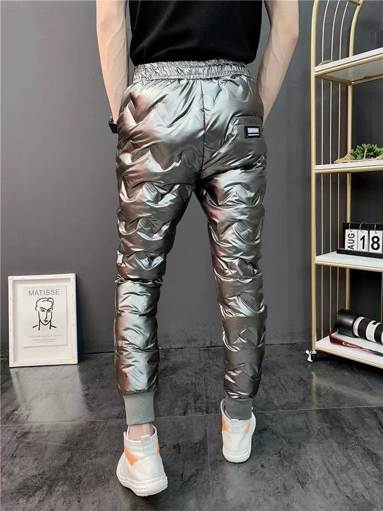 2022 New Men Shiny Winter Down Pant Thick Warm Sweatpants Casual Trousers Slim Outdoor Windproof Waterproof Cotton Pants