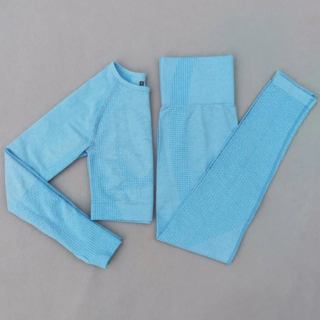 Women Seamless Yoga Set Fitness Clothing Sportswear Woman Gym Leggings Push up legging Cropped Shirts Sports Suits