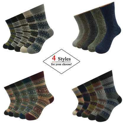 5 Pairs/Lot Wool Socks Men Winter Warm Cashmere Comfortable Long Crew Casual Bohemian Sock Male Gift for Husband Father 4 Styles.