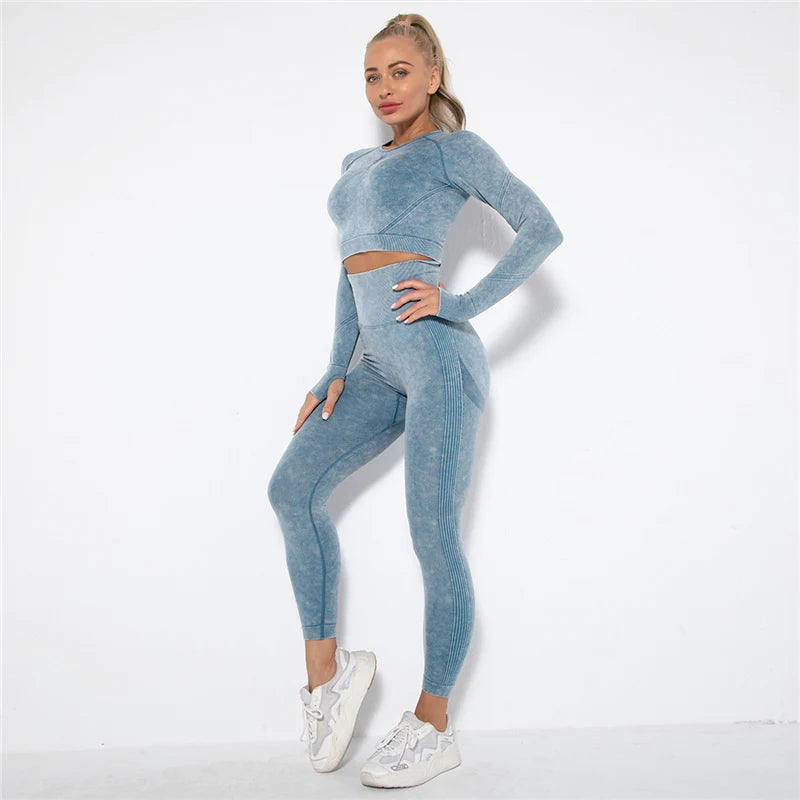 Hamidou Cropped Top Gym Set Seamless Women Yoga Workout Set Fintess Clothing Push Up Leggings Sport Wear Women Suits Tracksuit.
