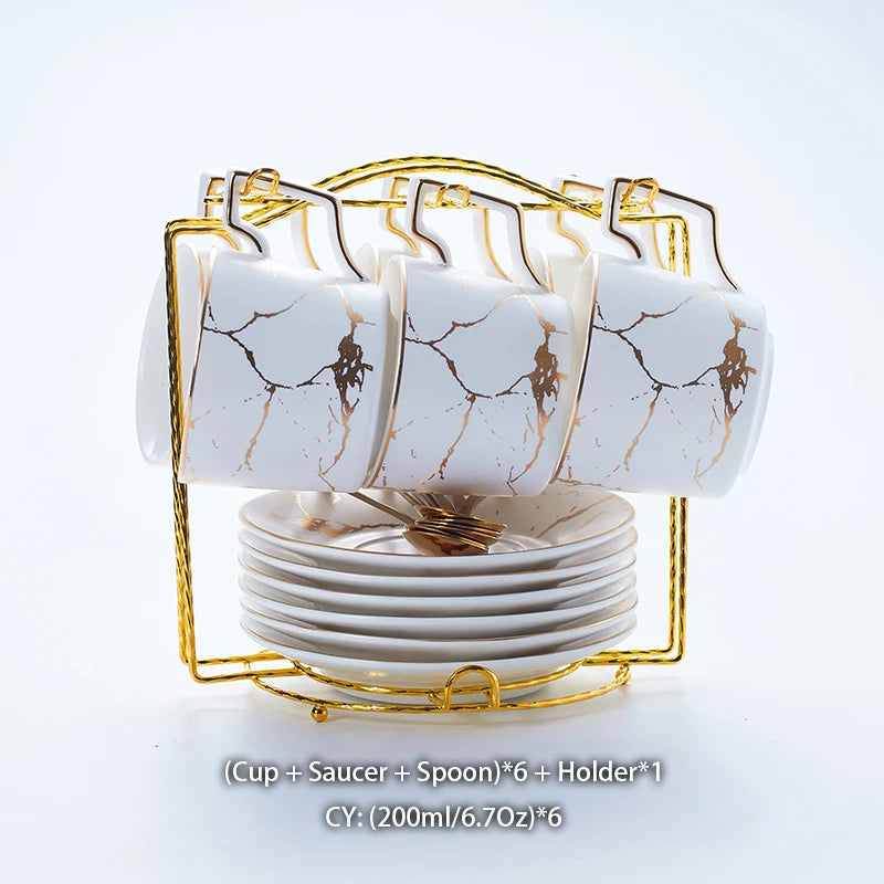 Marble Ceramic Coffee Cup Saucer Spoon Set 200ml Nordic Tea Cup Matt Porcelain Tea Set Advanced Teacup Cafe Espresso Cup