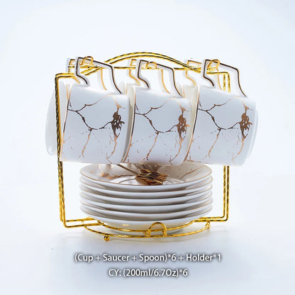 Marble Ceramic Coffee Cup Saucer Spoon Set 200ml Nordic Tea Cup Matt Porcelain Tea Set Advanced Teacup Cafe Espresso Cup