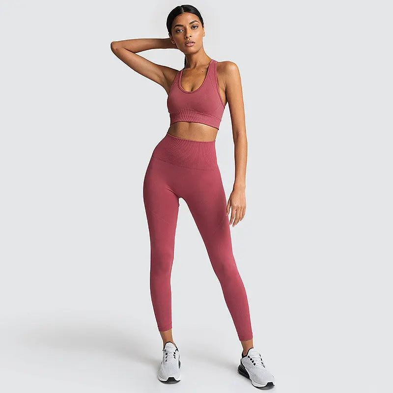 High Waist Elastic Seamless Yoga Wear Women Fitness Clothes Gym Clothing Workout Set Long Sleeve Crop Top Leggings Sports Suit.