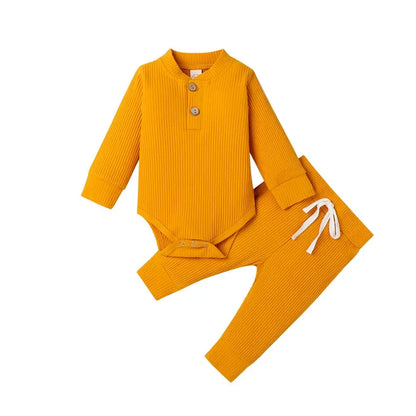 16 Colors Baby Solid Knit Sets Newborn Infant Girls Boys Fall Winter Long Sleeve Romper + Elastic Pants Toddler Outfit 0-24M