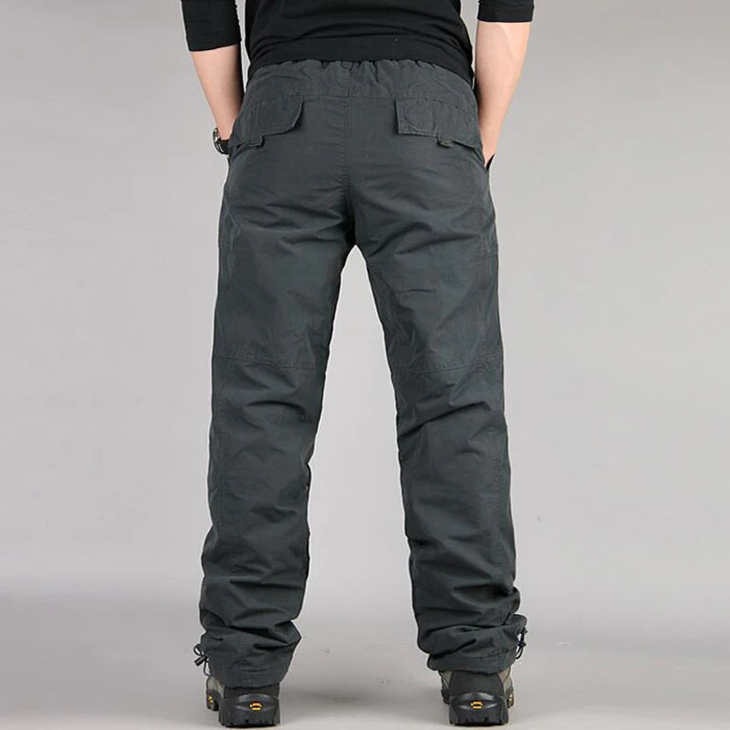 Winter Thicken Fleece Pants Men Casual Warm Overalls Multi-pocket Militarmy Trousers Thermal Cargo Tactical Pants Mens Clothing.