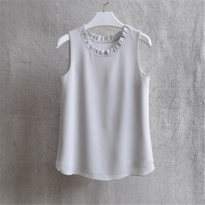 Woherb 21 Farben Feste Rüschen Chiffon Bluse Frauen 2025 Sommer Mode Weste Blusas Casual Lose Ärmellose Damen Tops Shirt