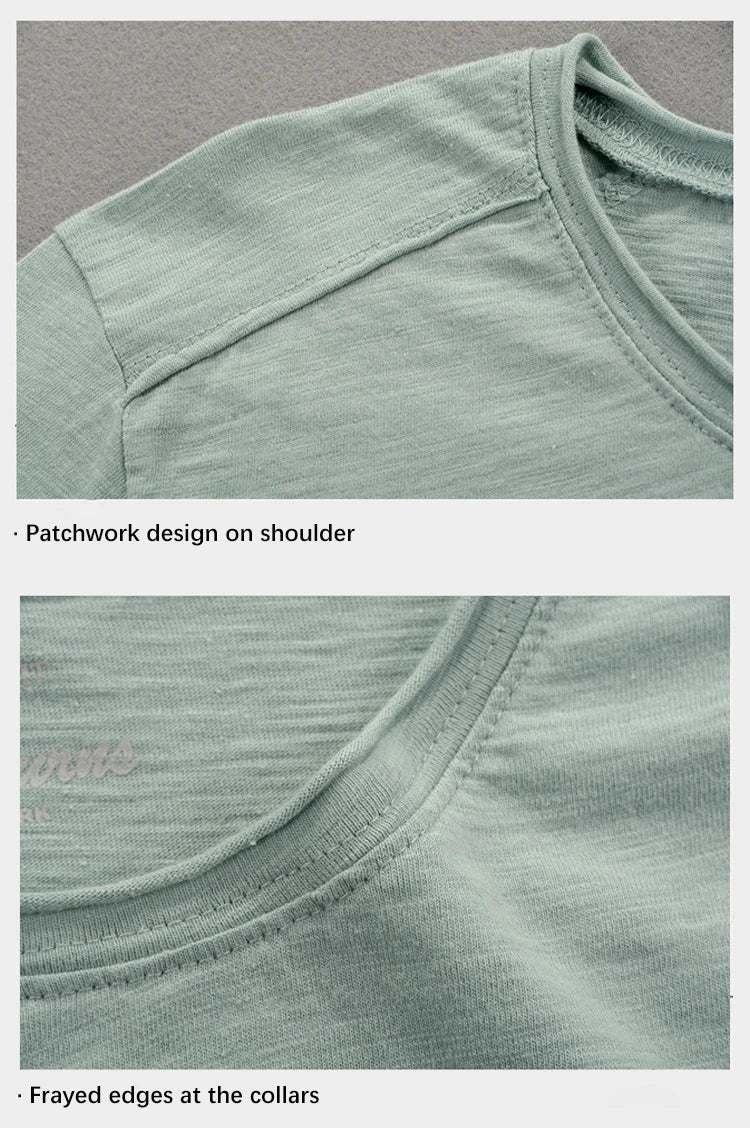 Fashionable Bamboo Cotton Long Sleeve Vintage T-shirts Men Casual Thin Tops Tees Comfortable Tshirt Distressed T-shirt.