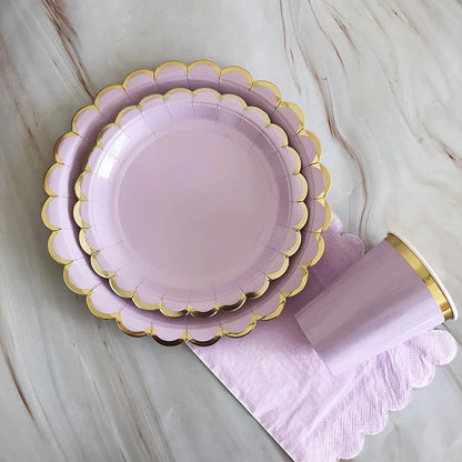 40pcs/set Yellow Green Pink Blue Paper Plates Cups Disposable Tableware Set for Wedding Birthday Party Baby Shower Supplies.