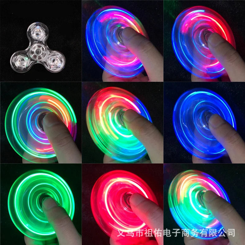 Crystal Luminous LED light Fidget Spinner Hand Top Spinners Glow in Dark EDC Stress Relief Toys Kinetic Gyroscope for Children.