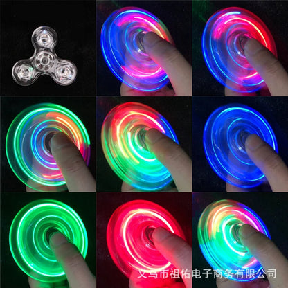 Crystal Luminous LED light Fidget Spinner Hand Top Spinners Glow in Dark EDC Stress Relief Toys Kinetic Gyroscope for Children.
