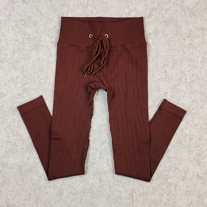 Ribbed Yoga Leggings Sports Tights Women Seamless Knit Yoga Pants White Femme Gym Leggings Skinny Workout Fitness Push Up