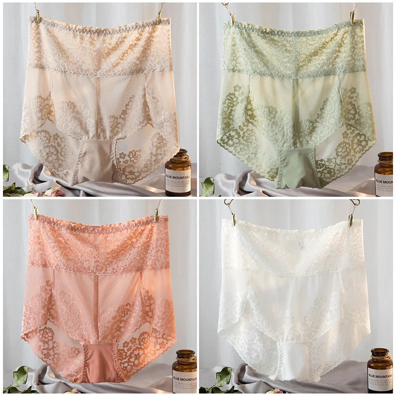 Women Lace High Waist Panties Sexy Mesh Girdle Waist Underwear Quality Plus Size Butt Lifter Knickers Tummy Slim Control Briefs.