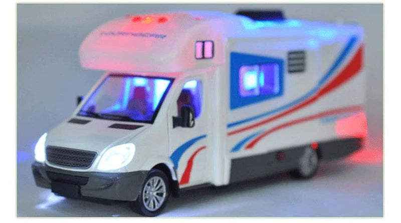 1:28 Diecast Luxury RV Recreational Vehicle Car Model Metal Camper Van Motorhome Touring Car Model Sound and Light Kids Toy Gift.