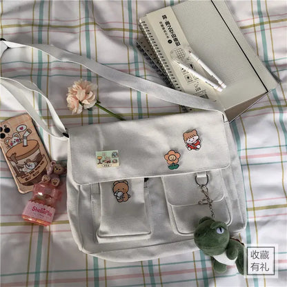 Women Simple Messenger Bag Casual Satchel Ladies Handbags Shoulder Bag Pouch Girls Sweet Printed Canvas Cross School Bags Purses.