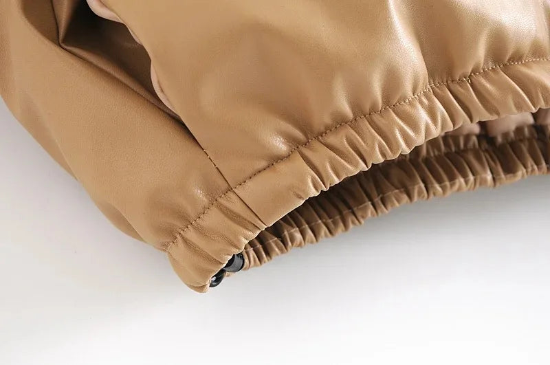 Winter frauen Jacke Dicke Warme Kurze Parka Schwarz Pu Leder Mäntel Frau Parkas Elegante Zipper Baumwolle Jacken Mantel Weibliche neue