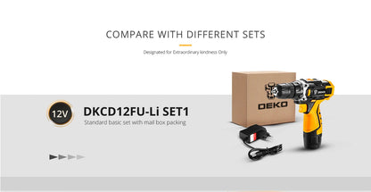 DEKO Akku-Bohrschrauber, 12 V, 16 V, 20 V, Mini-Wireless-Elektrowerkzeuge, DC-Lithium-Ionen-Akku, Elektroschrauber, Heim-DIY-Bohrmaschine