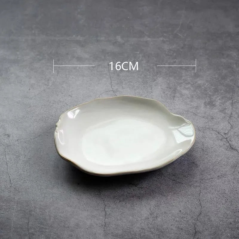 European Style Ceramic Kitchen Tableware Irregular Rice Bowl Creative Dessert Salad Bowl Porcelain Dinner Plate Sauce Dish.