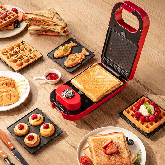 220V Electric Sandwich Maker Timed Waffle Maker Toaster Baking Multifunction Breakfast Machine takoyaki Pancake Sandwichera 600W.