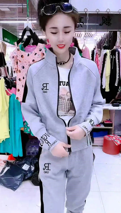 Women's Casual Suit Spring Autumn New Fashion Korean Sportswear Slim Long Sleeve Coats Tops And Pants 2 Two Piece Set For Women.