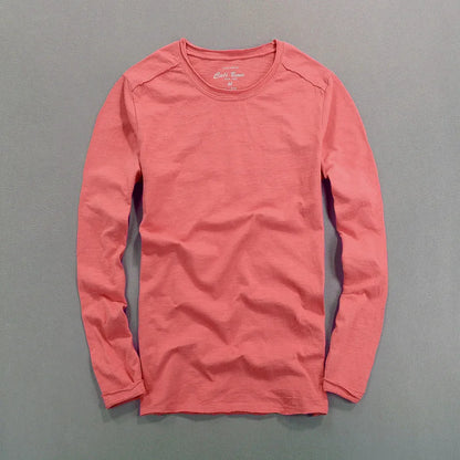 Fashionable Bamboo Cotton Long Sleeve Vintage T-shirts Men Casual Thin Tops Tees Comfortable Tshirt Distressed T-shirt