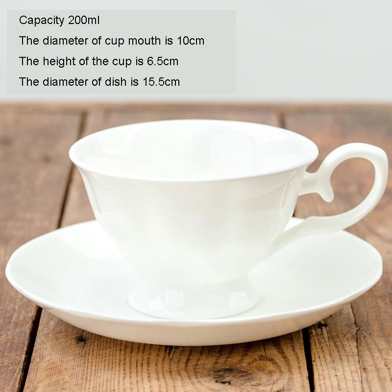 Pure White Bone China Coffee Cup Ceramic Simple Nordic Latte Cups Creative Fancy Afternoon Tea Cafe Coffee Cup and Saucer Spoon