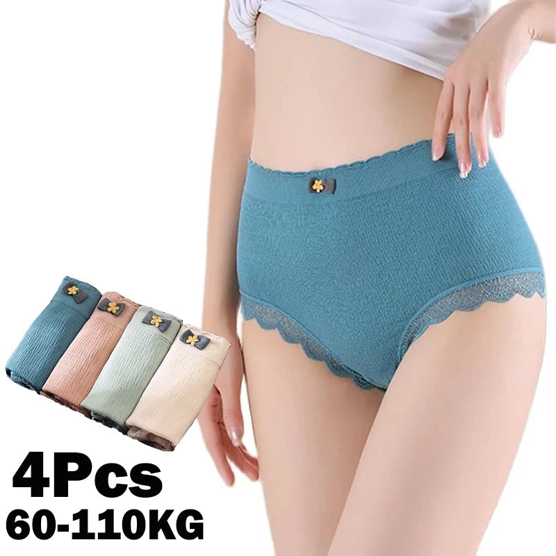 4Pcs Plus Size Underwear Women's Panties High Waist Sexy Panties Seamless Briefs Female Girls Lingerie Graphene Pantys Ladies.