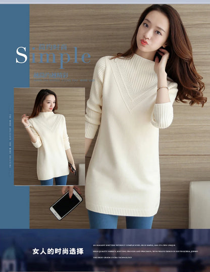 Frühling Herbst Winter Neue Rollkragenpullover Frauen Koreanische Lose Medium Lange Dicke Stricken Top Pullover Bodenbildung Pullover Ziehen