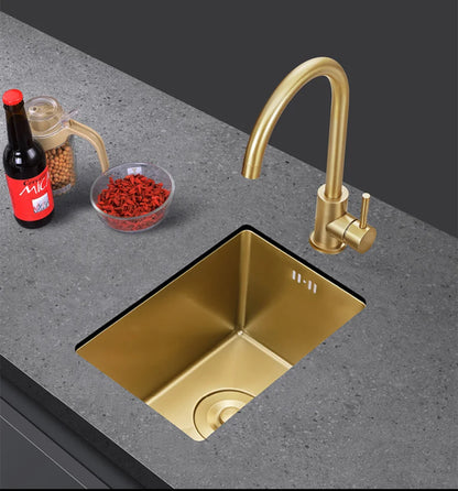 Rose Gold Kitchen Sink Nanometer Technology Gold 4mm thickness 304 Stainless Steel Manual Sink Single Bar Counter Kitchen Sink