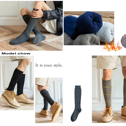 6PCS=3Pairs Men's Winter Compression Stocking Warm Hot Knee High Long Leg Terry Socks Warm Thicken Cover Calf Socks Size 38-44.