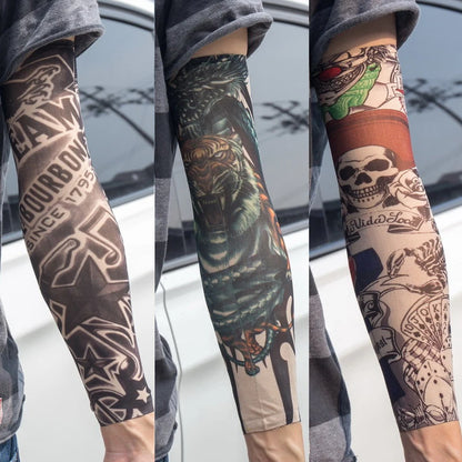 3PCS/lot new mixed 100%Nylon elastic Fake temporary tattoo sleeve skull wolf totem dragon designs body Arm stockings cool men