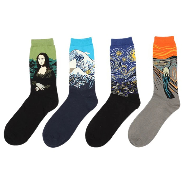 Autumn winter Retro Women Art Van Gogh Mural World Famous Oil Painting Series Men Socks Funny Socks.
