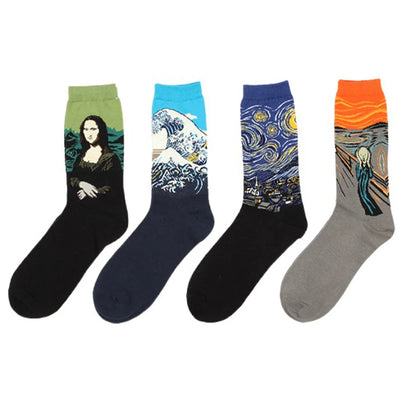 Autumn winter Retro Women Art Van Gogh Mural World Famous Oil Painting Series Men Socks Funny Socks.