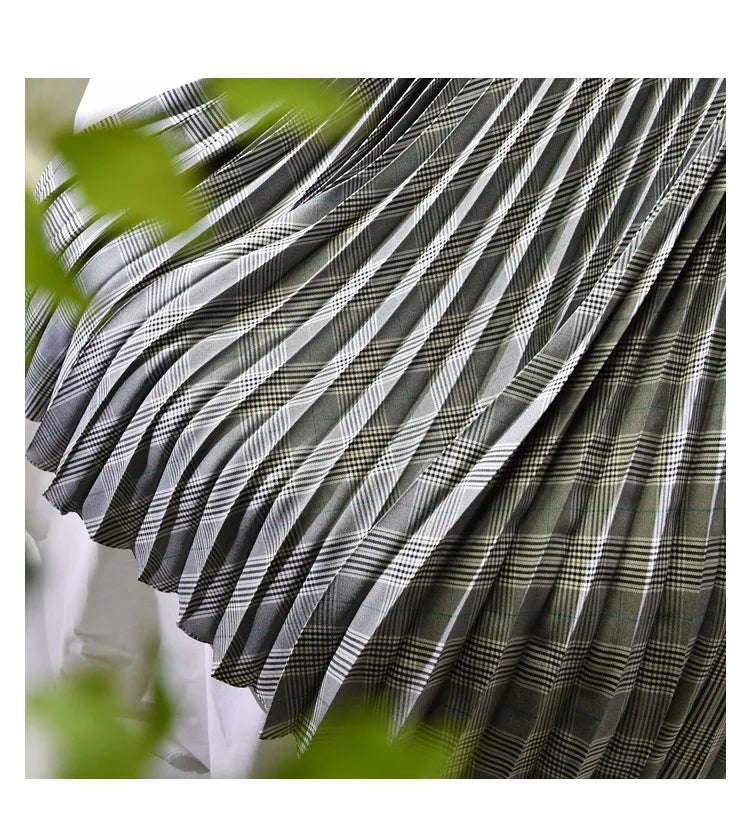 Looks Thin Pleated Skirt 2025 New High Waist A-line Skirt Mid-length Big Size Plaid Skirt Long Pleated Skirt Length 75-90cm
