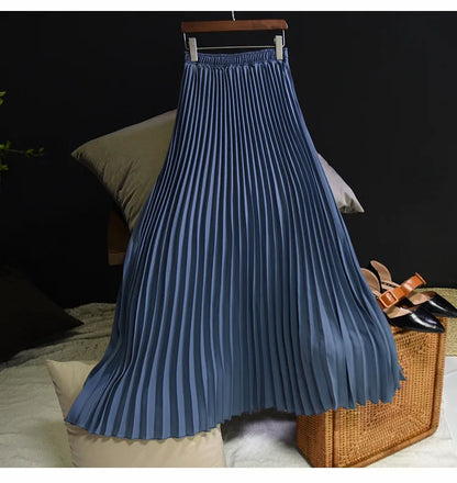 Classical Women Pleated Skirt 90cm/80cm Long Female Elastic Waist Skirt Big Size Velvet Pleated Skirt for Winter Ankle-Length