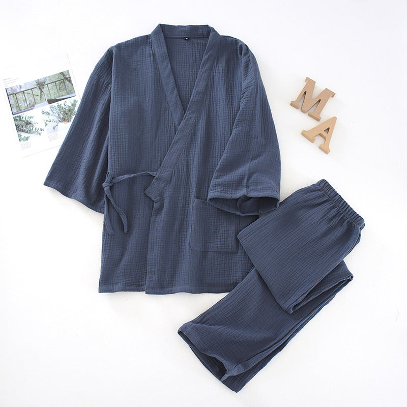 2025 japanisches Kimono-Set, 100 % Baumwolle, Pyjama, zweiteilig, Paar, Yukata, lockerer Herren- und Damen-Schweißdampfanzug, Heimservice-Set.