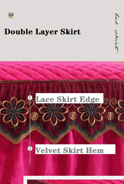 European Luxury Quilted Bed Skirt Winter Warm Thicken Velvet Bedspread King Good Hand Feeling Bed Skirt Not Included Pillowcase.