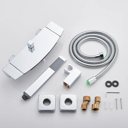 Black Waterfall Shower Faucet Bathroom Wall Mounted Bathtub Shower Faucets Dual Handles Hot Cold Water Mixer Tap with Handshower