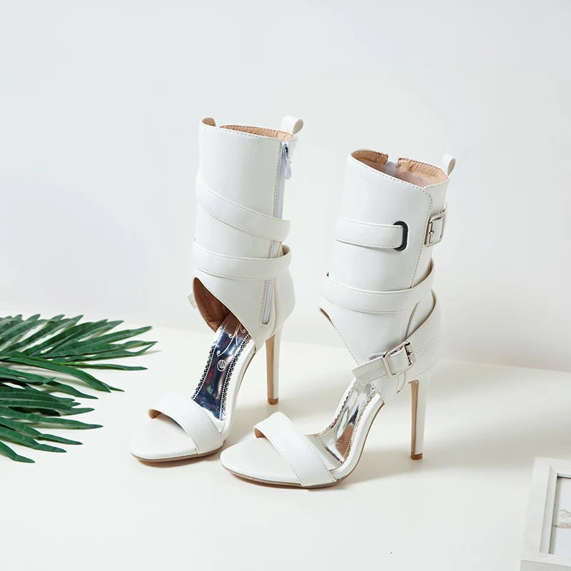 PU Leather Stiletto Women Sandal 2025 Drag Quee Summer High Heels Wedding Party Sexy Shoes Belt Solid Sissy Pumps Size 34~50