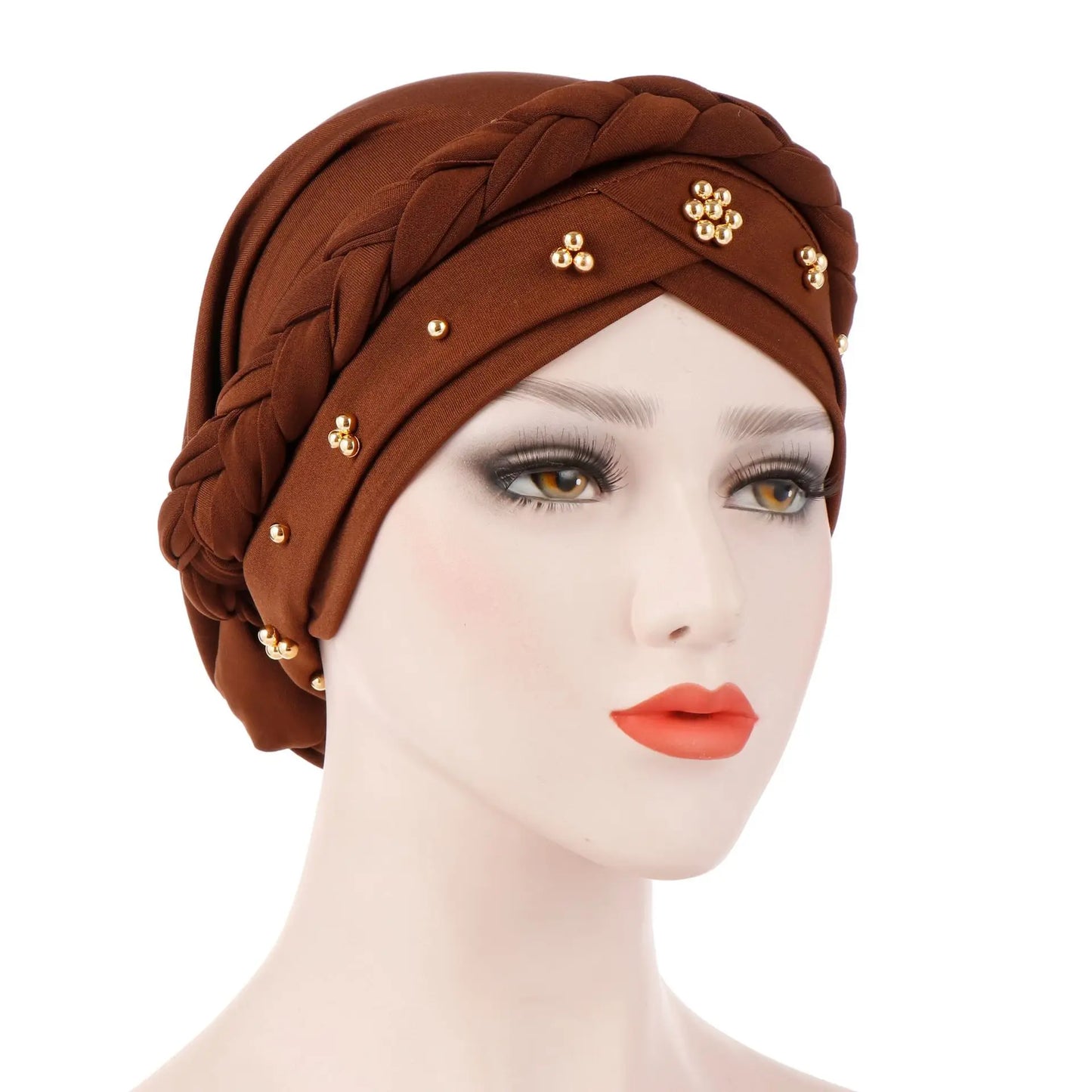KepaHoo Women Hair Care Islamic Jersey Head Scarf Milk Silk Muslim Hijab Beads Braid Wrap Stretch Turban Hat Chemo Cap Head Wrap.