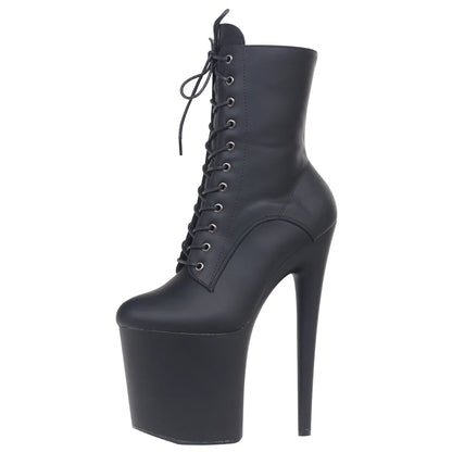 JIALUOWEI INS Style 20CM Extreme High Heels Platform Boots Lace Up Sexy Pole Dancing Ankle Boots Side Zip 5-12.