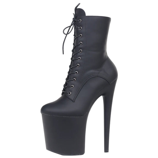 JIALUOWEI INS Style 20CM Extreme High Heels Platform Boots Lace Up Sexy Pole Dancing Ankle Boots Side Zip 5-12.