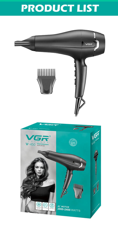 VGR professional multi gear adjustable hair dryer hair salon household high-power distributed air nozzle cold hair dryer V-450.