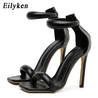 Eilyken Summer Silver Gold Peep Toe High Heel  Sandals Sexy Buckle Strap Ankle-Wrap Ladies Club Women Stripper Shoes.