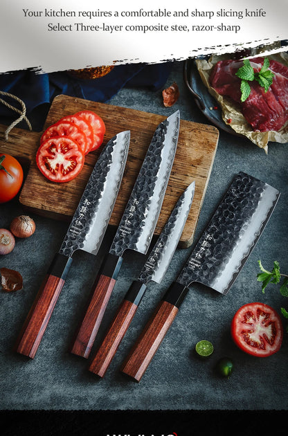 HEZHEN 1PC-5PC Kitchen Knife Set Chef Utility Stainless Steel 3 Layers Composite Steel Santoku Nakiri Kitchen Accessories.