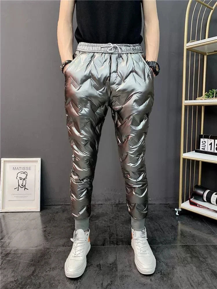 2022 New Men Shiny Winter Down Pant Thick Warm Sweatpants Casual Trousers Slim Outdoor Windproof Waterproof Cotton Pants.