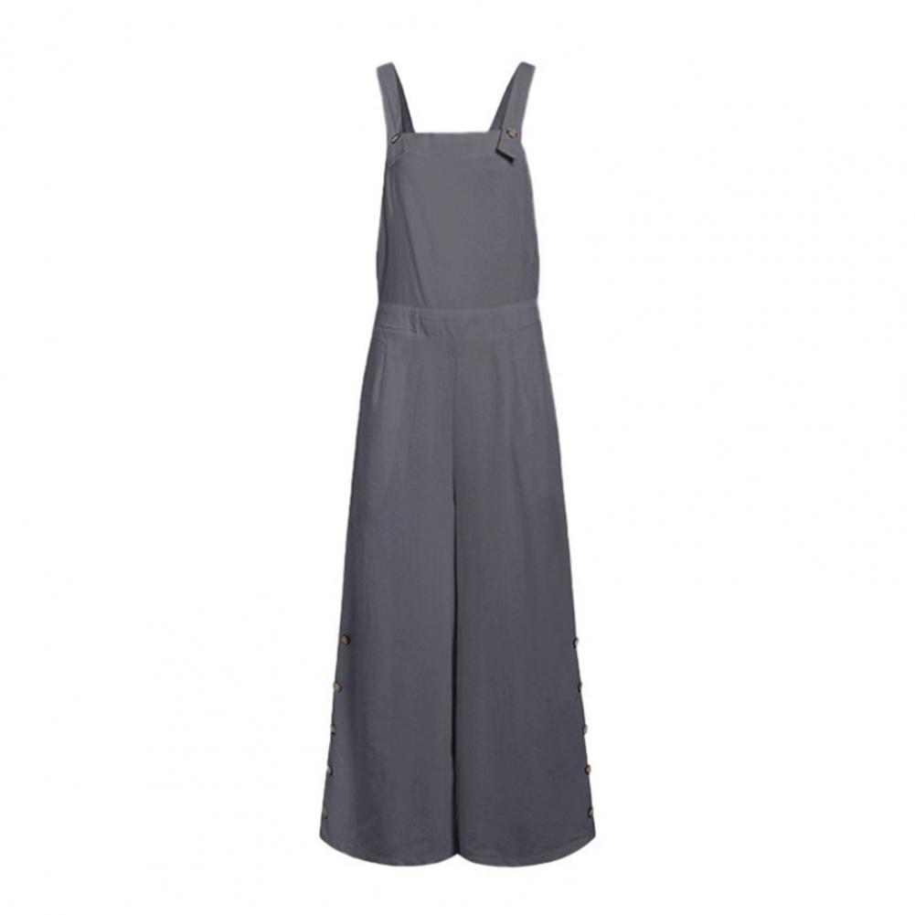Women Jumpsuit Summer Sleeveless Solid Color Wide Leg Pockets Loose Strappy Playsuit Overall Wide Leg Pockets mono mujer verano.