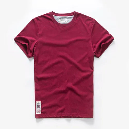 New Men Cotton Solid T-Shirt Mens Short Sleeve T-shirt Multi Pure Color Fancy Yarns T Shirt Color Wine White Blue