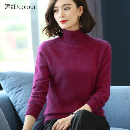 Herbst Winter 100% Nerz Kaschmir Pullover Frauen Strickwaren Pullover Dicke Warme Einfarbig Plus Größe Basis Hohe Revers Kleidung Tops